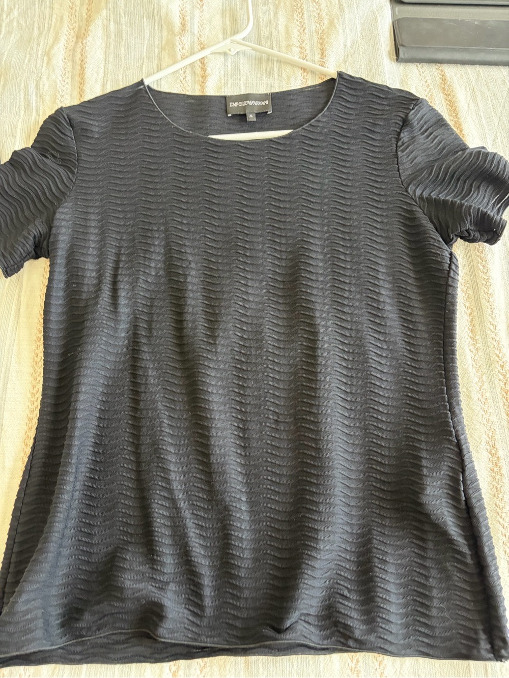 Emporio Armani Black Textured Wave Short Sleeve Tee